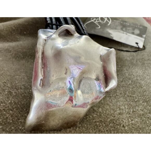 Handmade Electroformed Sterling Cuff Bracelet With Black Leather By E&L / Isreal - Picture 5 of 7